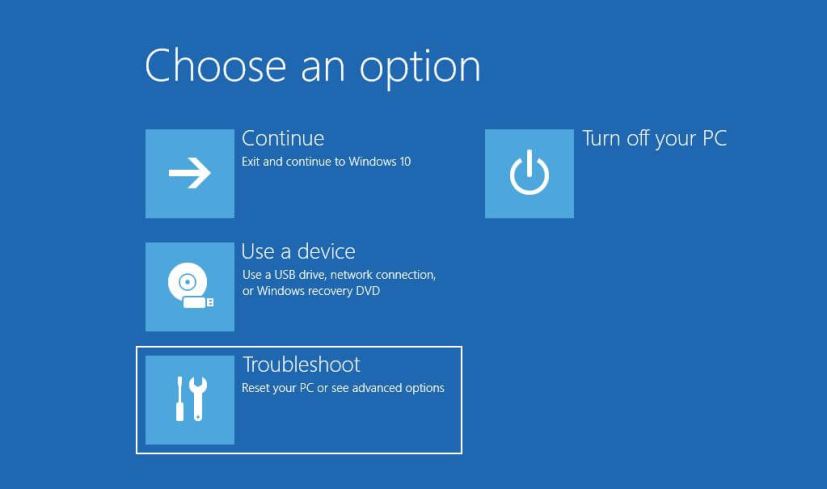 Advanced Startup, Troubleshoot option