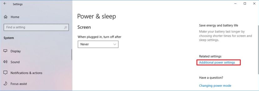 Additional power settings option on Windows 10