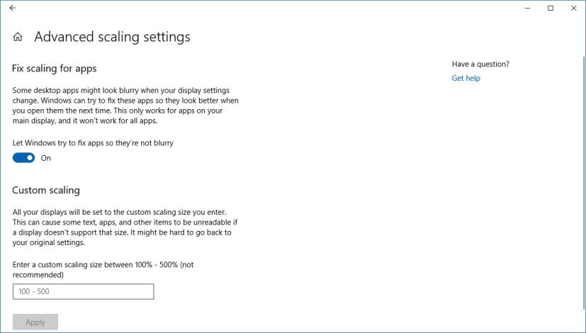 Advanced scaling settings