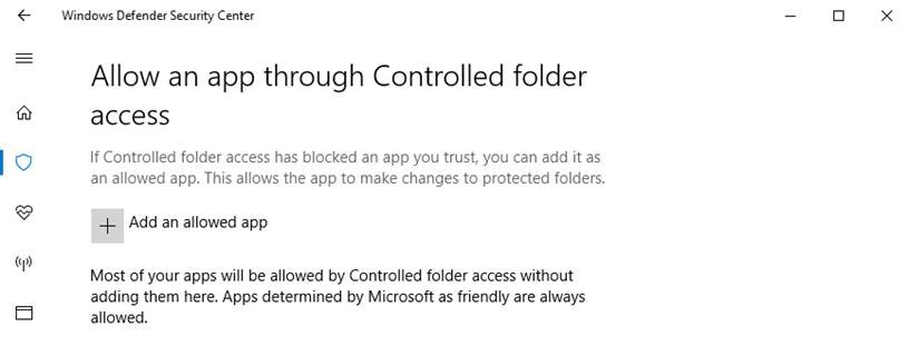 Allow app using Controlled folder access