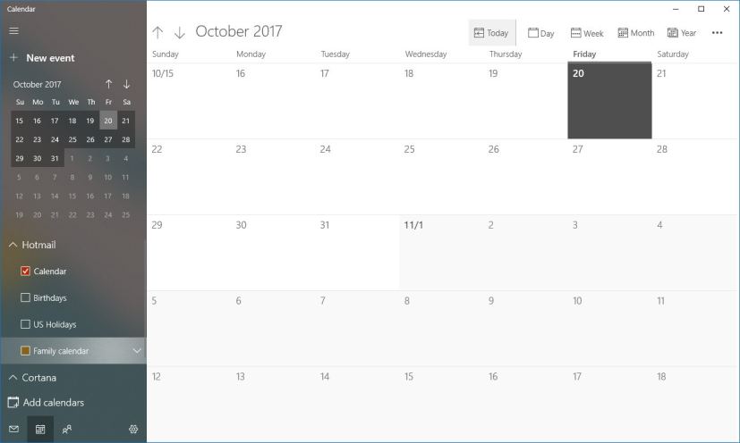 Calendar app with Fluent Design