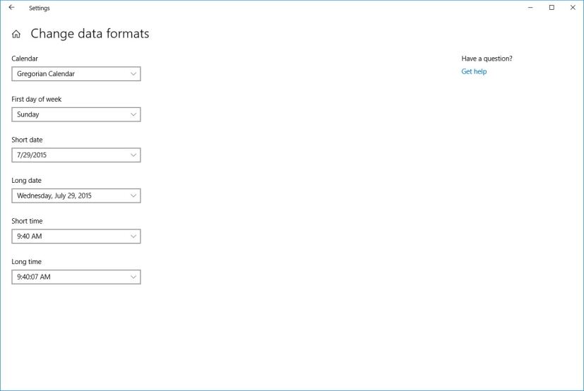 Change data formats settings