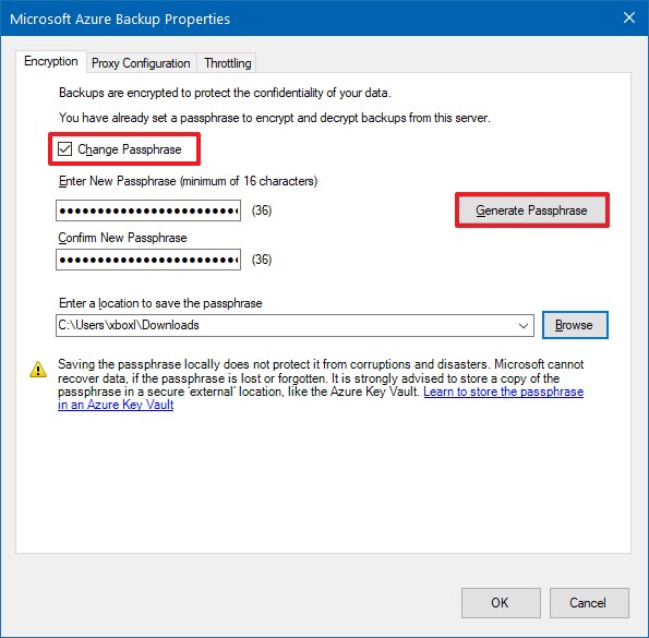 Change Azure backup encryption key