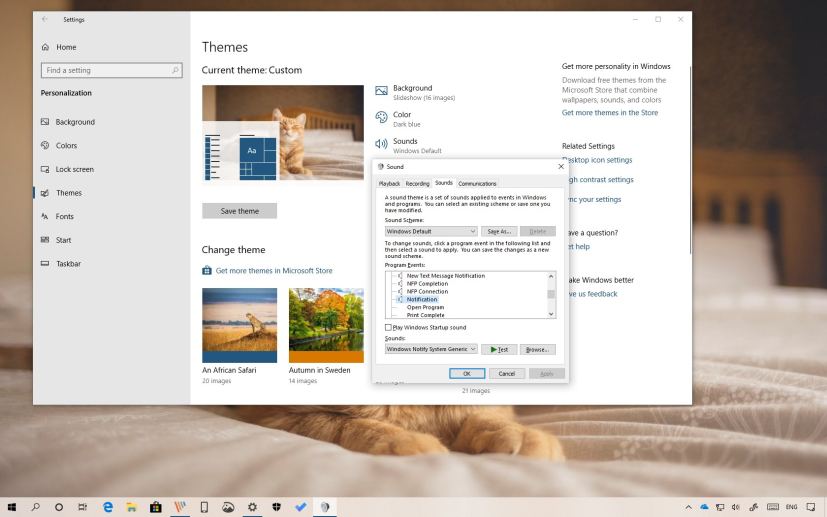 Change sounds for notifications on Windows 10