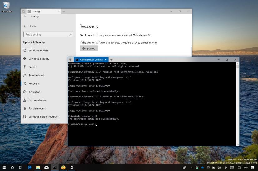 Windows 10 Settings and Command Prompt with DISM command to expend uninstall window