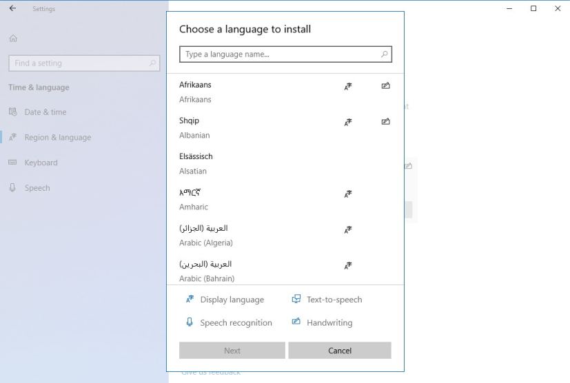 Adding a new language experience on Windows 10