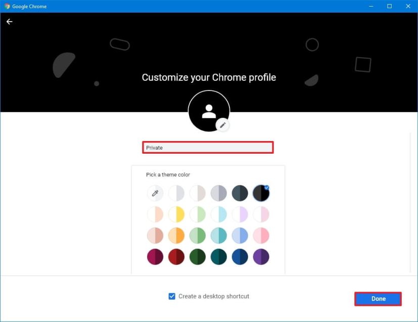 Google Chrome create new profile