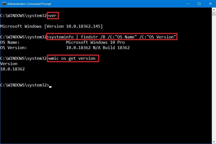 Check version of Windows 10 using Command Prompt