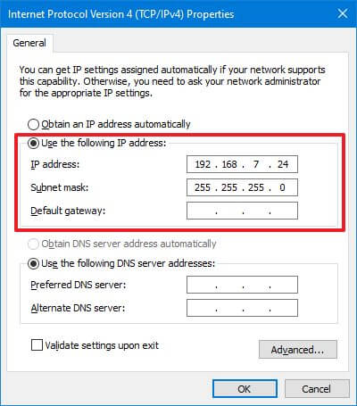 Second computer static IP address