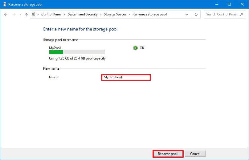 Rename pool Storage Spaces in Control Panel