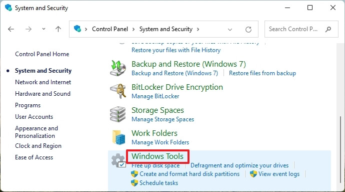 Control Panel Windows Tools