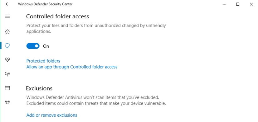 Controlled folder access settings