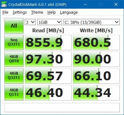 CrystalDiskMark benchmark results