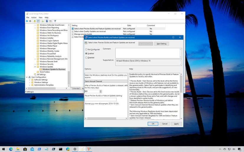 Windows 10 defer feature update with Group Policy