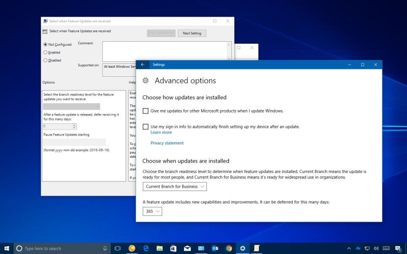 Windows 10 Fall Creators Update defer options