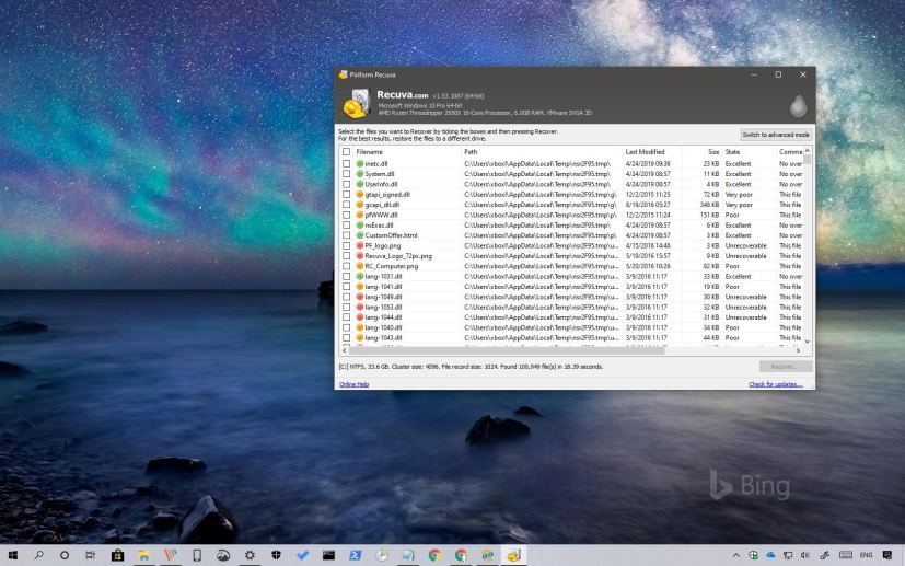 Recover deleted files on Windows 10 using Recuva