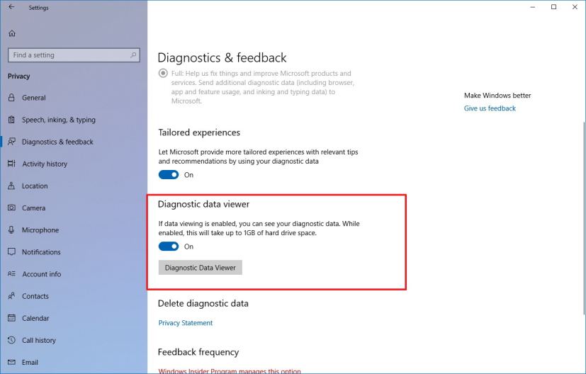 Diagnostic data viewer settings