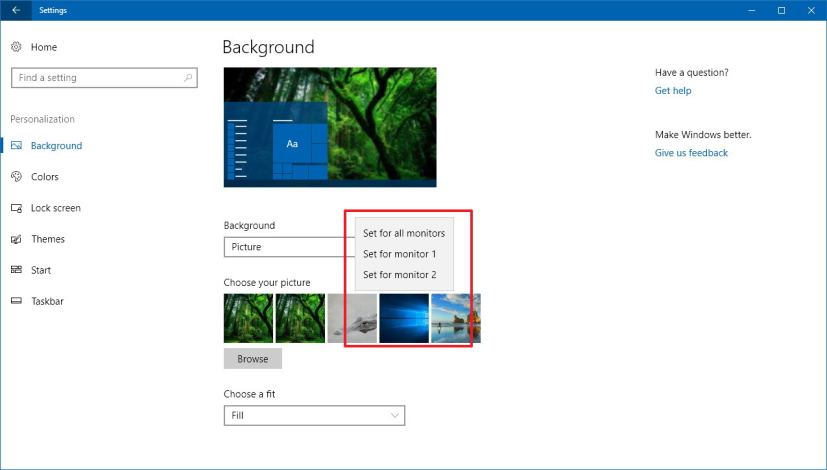 Background settings on Windows 10