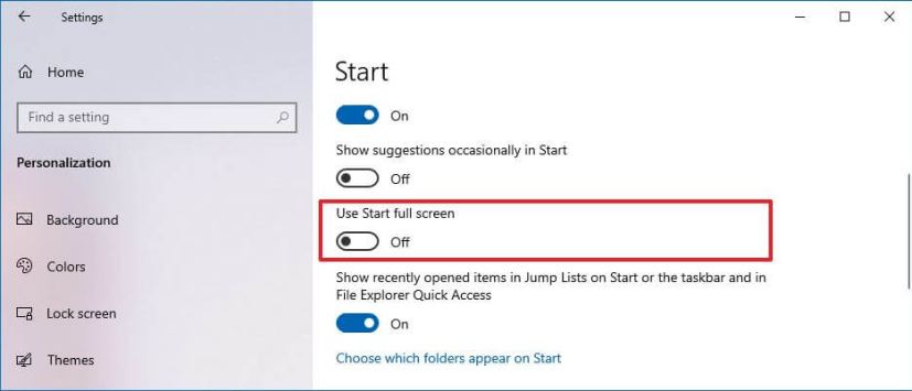 Disable Start full screen mode