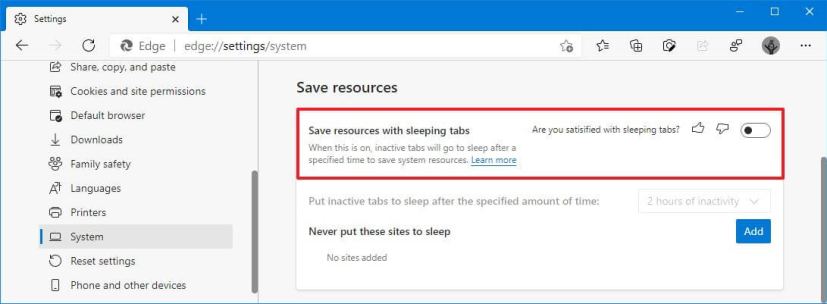 Disable Sleeping Tabs