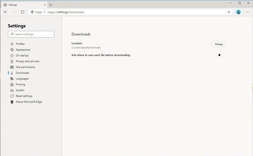 Microsoft Edge, Chromium, Downloads page