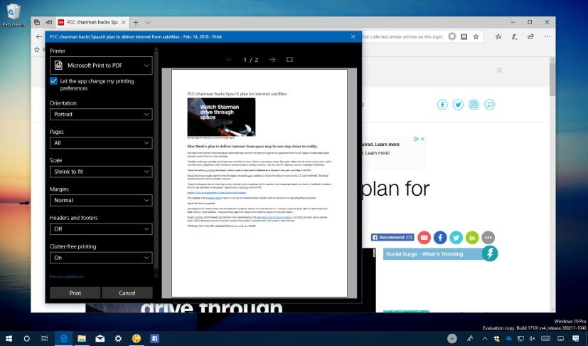 Microsoft Edge Clutter-free printing