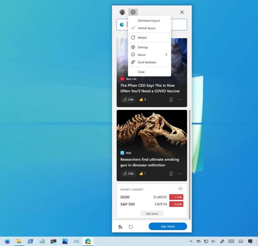 Microsoft Edge widget for Windows 10