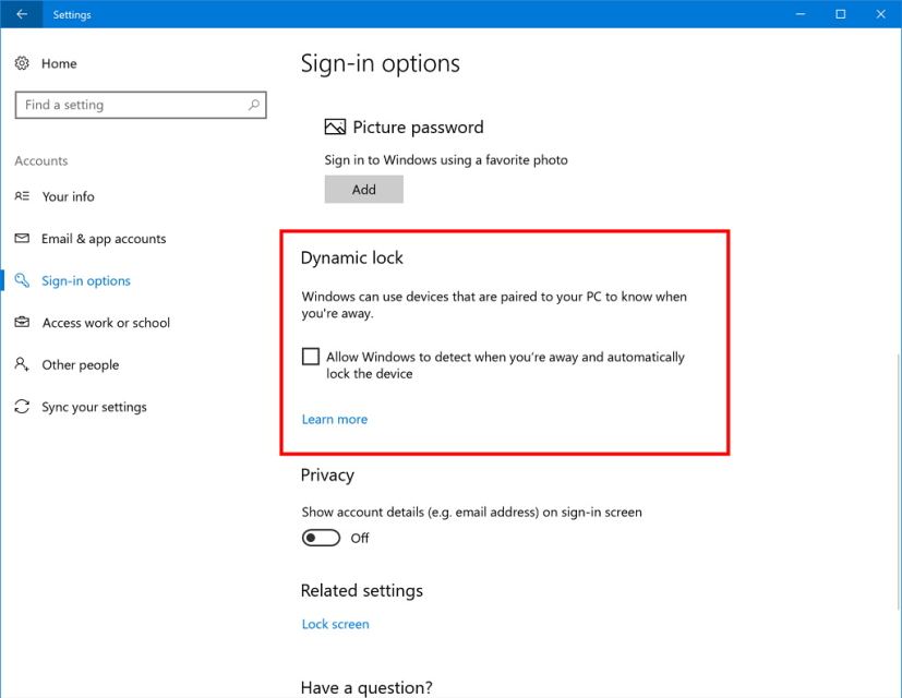 Enable Dynamic Lock on Windows 10