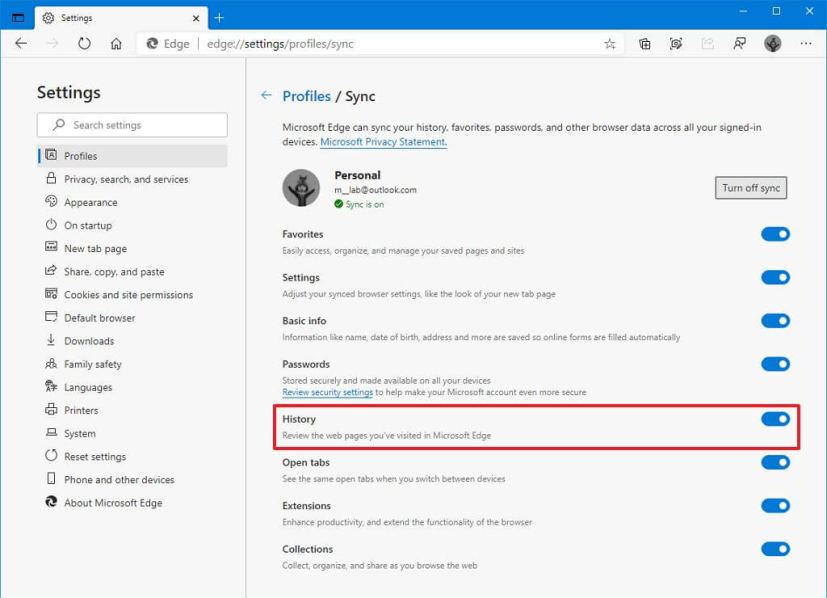 Edge enable history sync