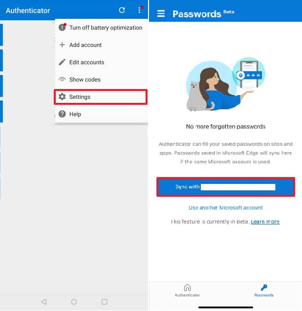 Microsoft Authenticator enable password manager