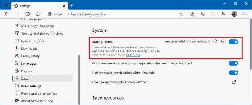 Edge enable startup boost option