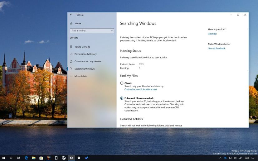 Enhanced search mode on Windows 10