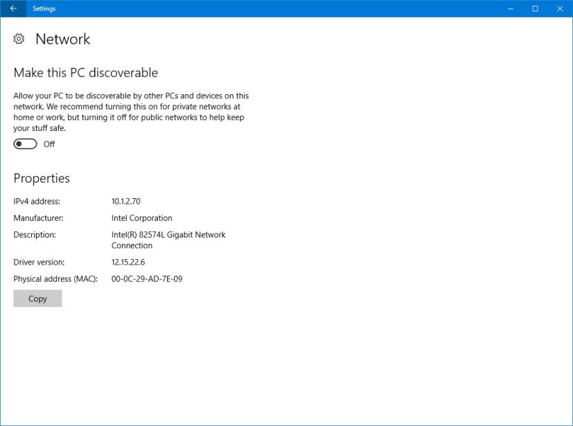 Ethernet adapter properties