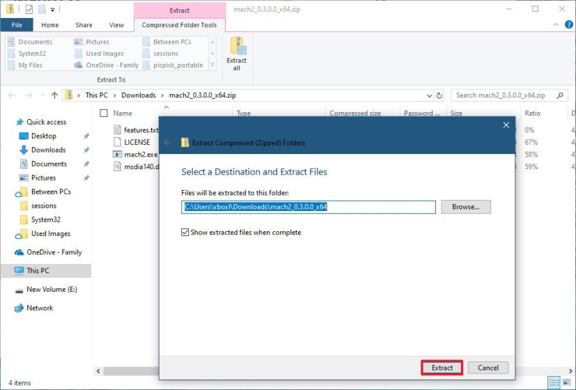 Extract zip files on Windows 10