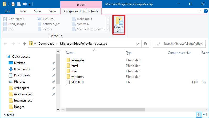 Microsoft Edge extract policy templates 