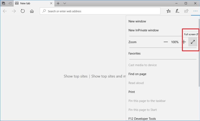 Microsoft Edge full-screen button
