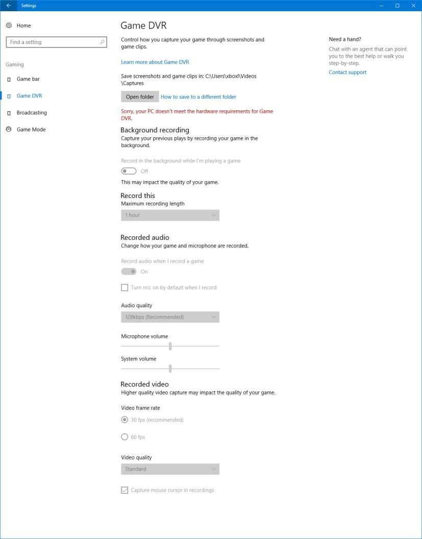 Game DVR settings