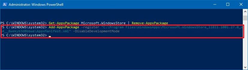 Reinstall the Microsoft Store app using PowerShell