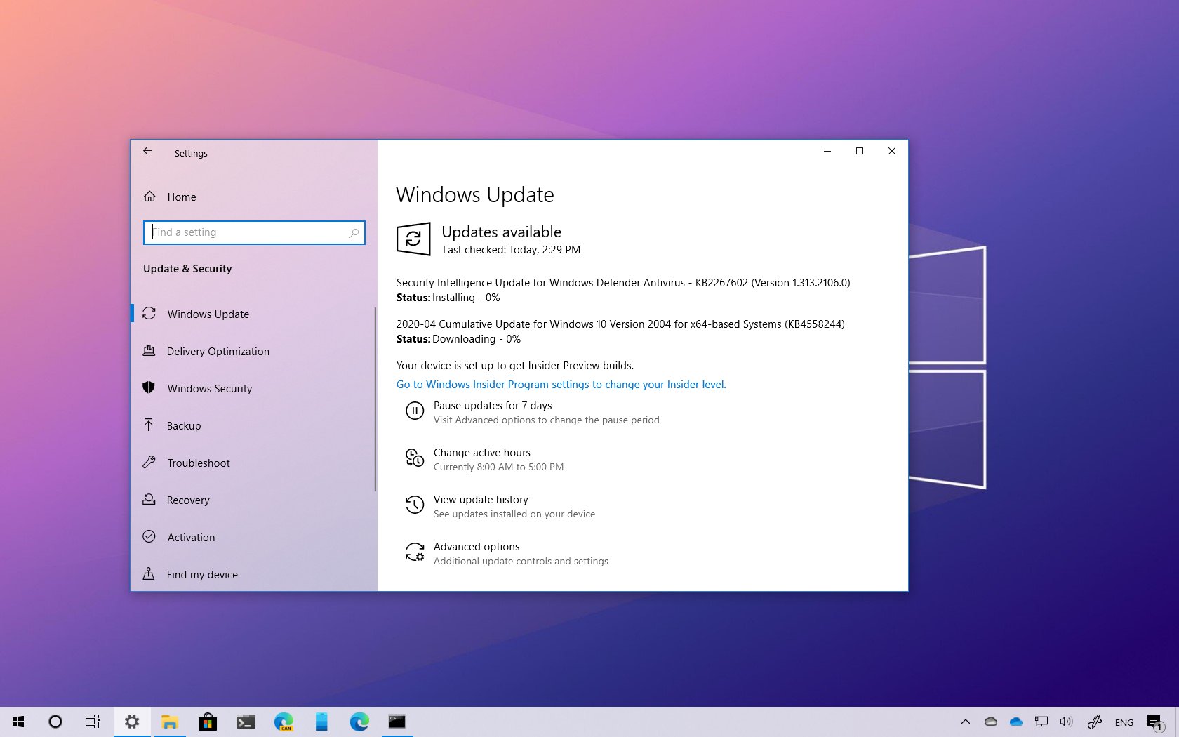 Windows 10 build 19041.208 (KB4558244)