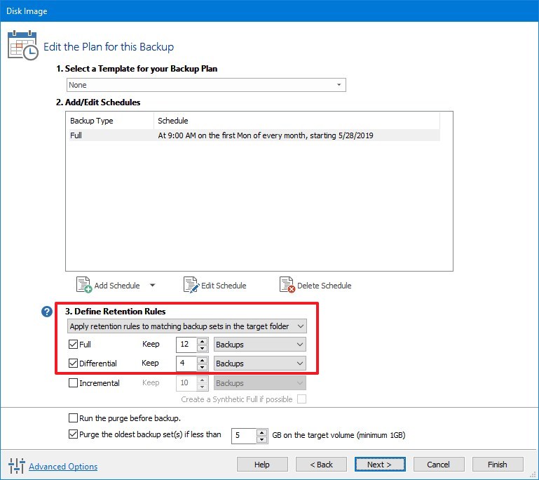 Macrium Reflect backup retention rules