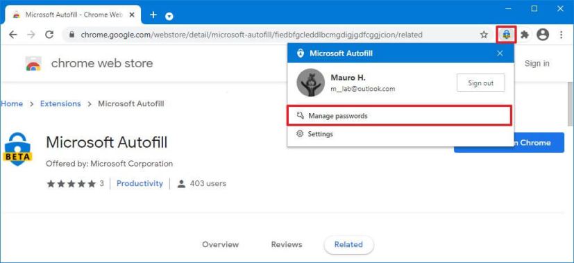 Microsoft Autofill manage passwords