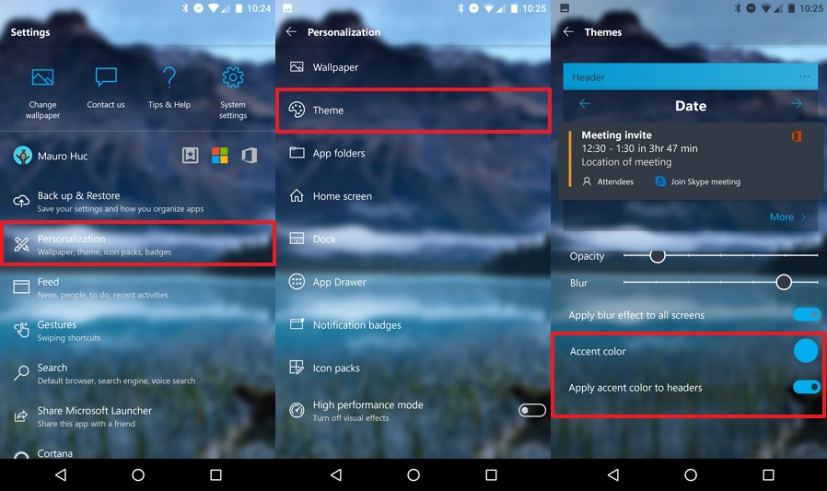 Microsoft Launcher accent color settings