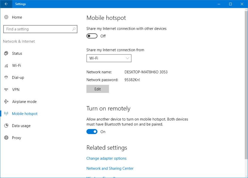 Mobile hotspot settings