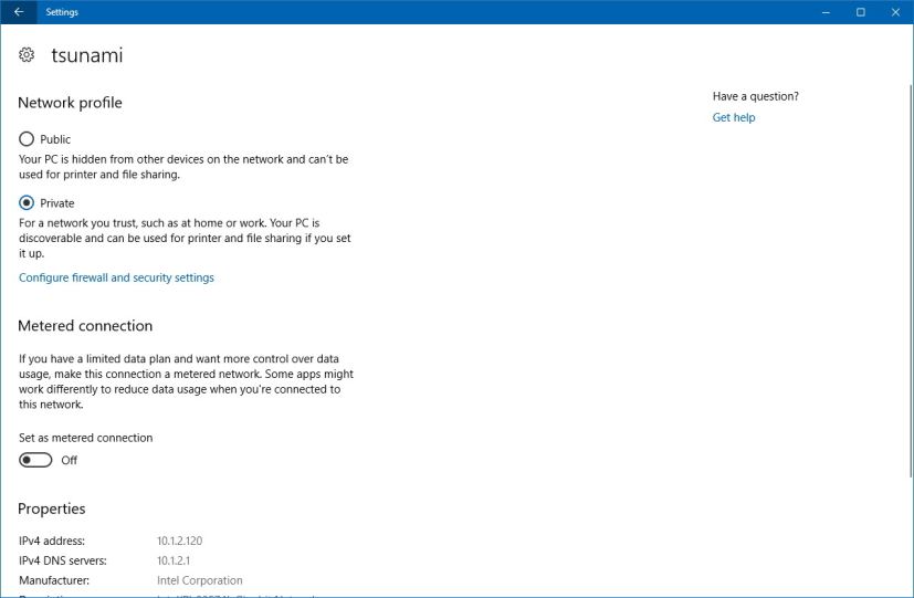 Network profile settings