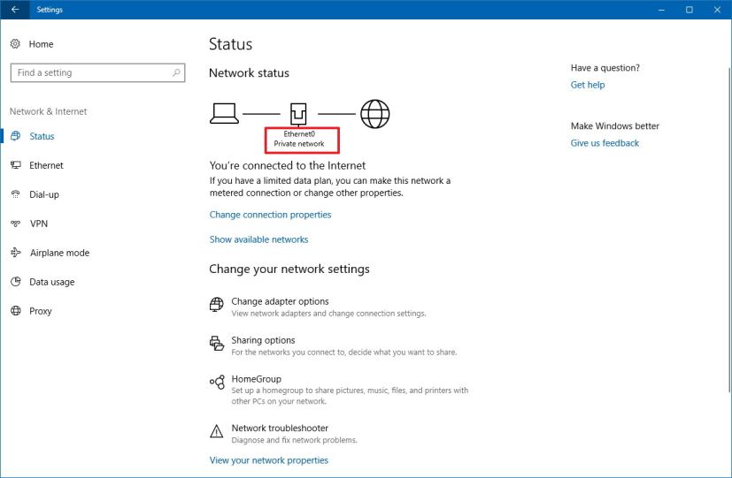 Network status settings