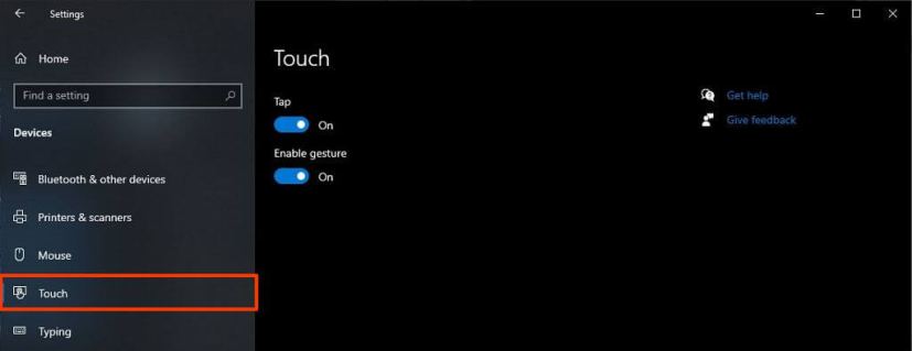 Touch settings