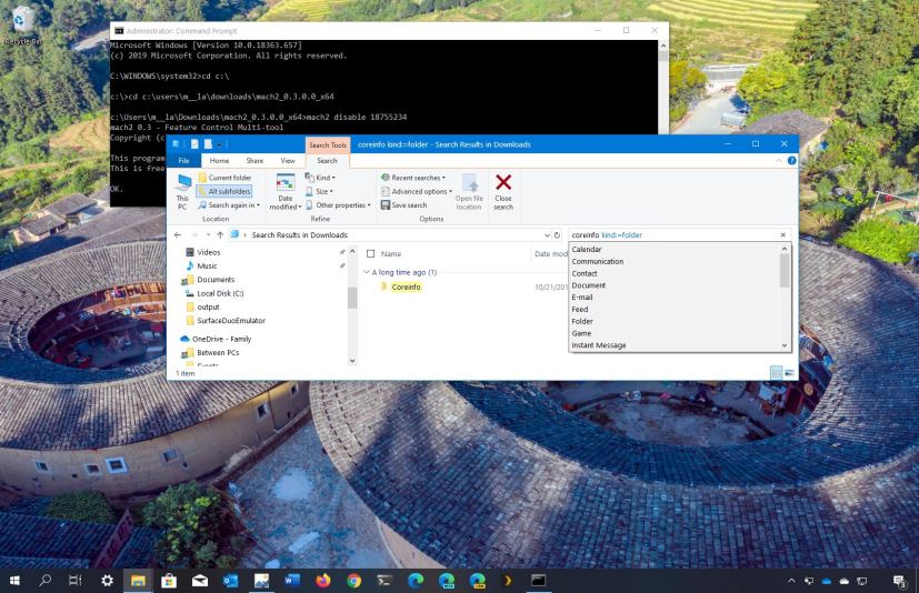 File Explorer old search on Windows 10 version 1909