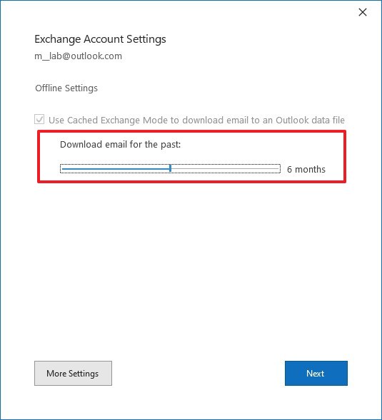 Change download emails amount in Outlook