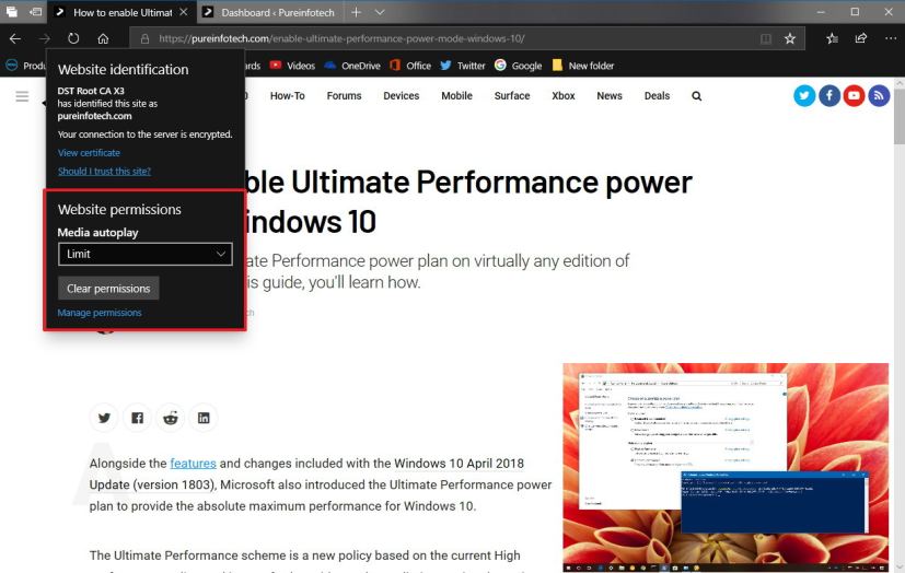 Media controls per-site on Microsoft Edge