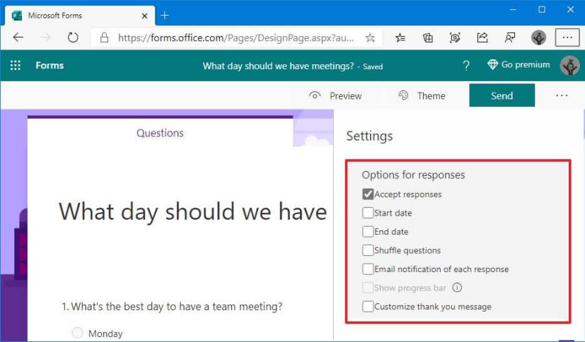 Microsoft Forms settings for polls